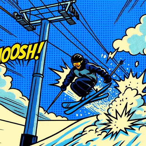 Dynamic Skier Comic - stylized illustration