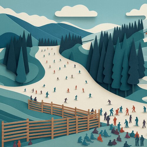 Layered Paper Mountain Scene - stylized illustration