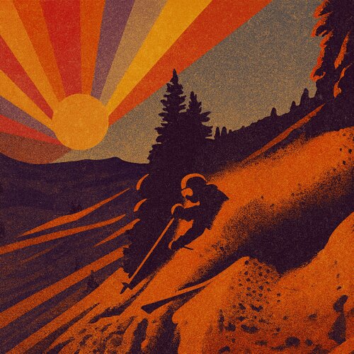 Retro Ski Adventure - stylized illustration