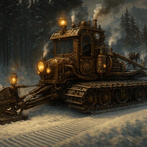 Steampunk Snow Groomer - stylized illustration