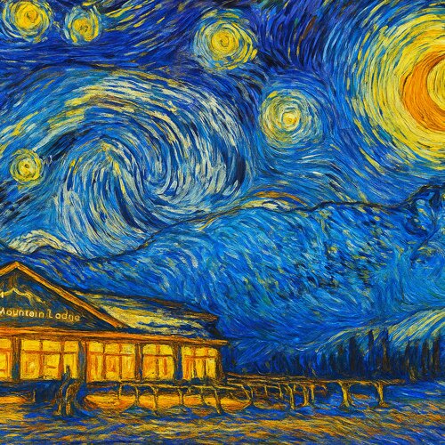 Van Gogh Mountain Night - stylized illustration