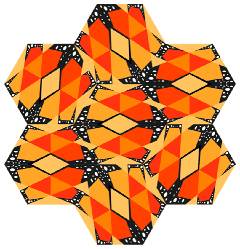 Kaleidoscope rosette formed from monarch butterfly wing facets